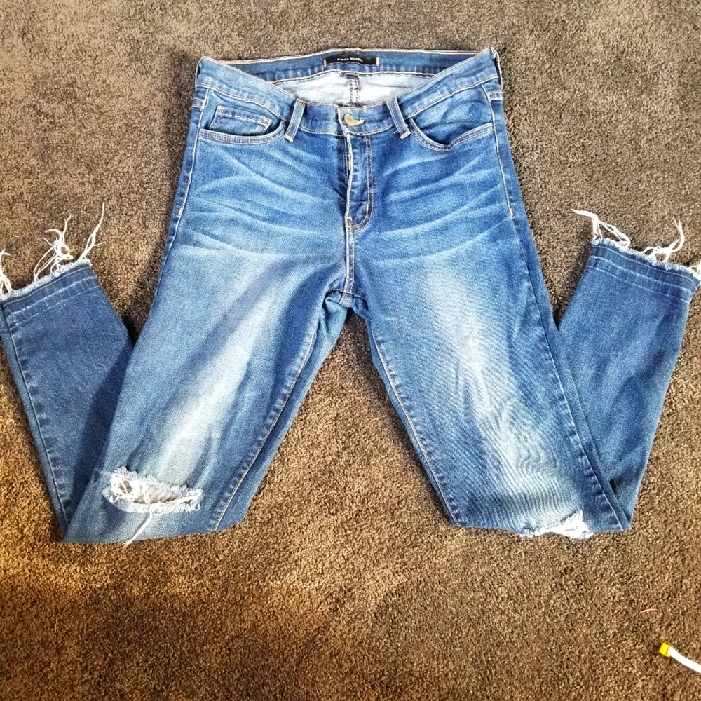 Flying Monkey Raw Hem Distressed Skinny Jeans